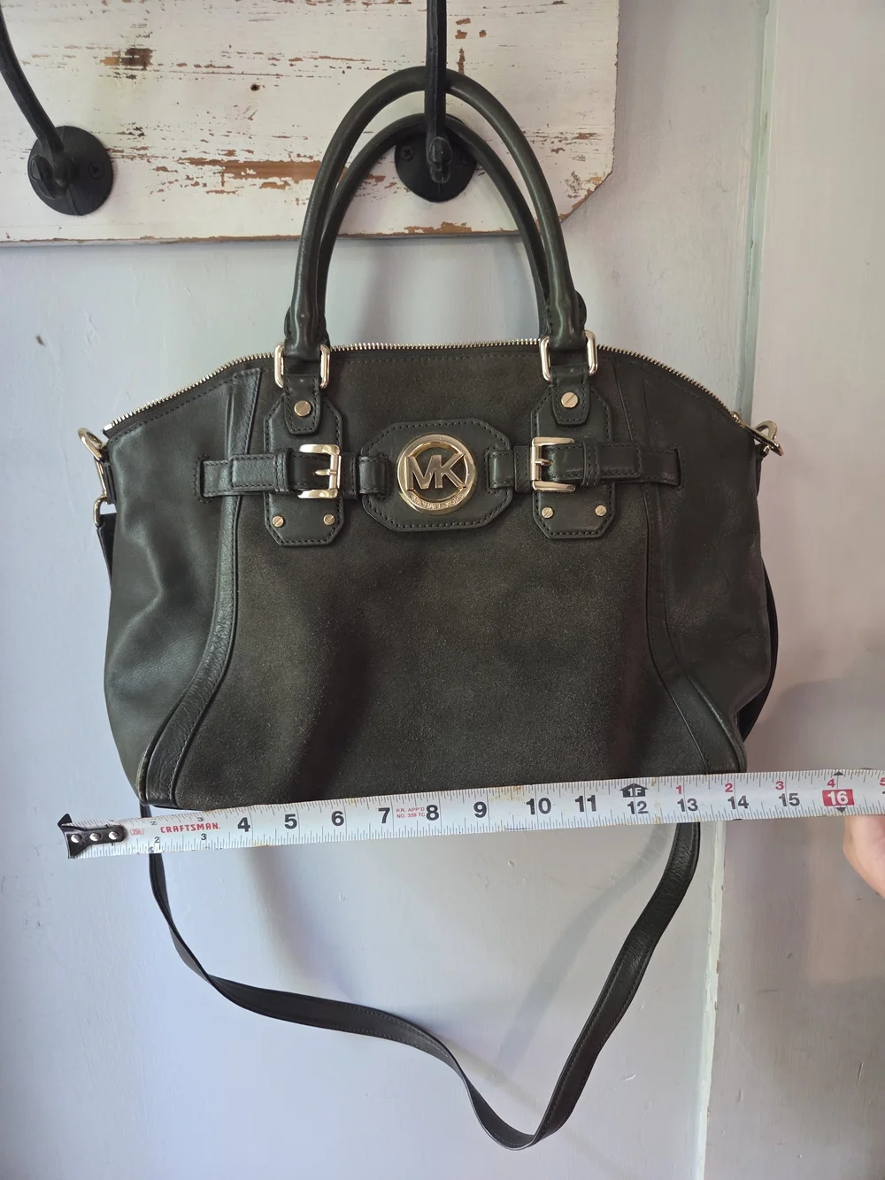Michael Kors Olive Green Leather Satchel with Signature MK Emblem